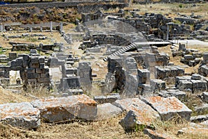 View at the archeolgical site of ancient Corinth in Greece