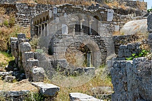 View at the archeolgical site of ancient Corinth in Greece