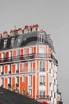 View on architectural details on a facade European building in Paris, France