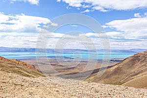 View of Argentinean lake, from the top of mount `Cerro Moyano photo