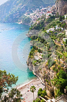 View of Arienzo Beach and Positano, Amalfi Coast, Italy