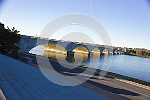 View of Arlington Memorial Bridge from the Watergate Steps, National Mall, Washington DC