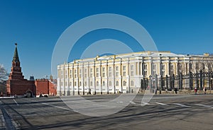 View of the Armoury Chamber and Borovitskaya tower Kremlin photo