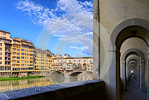 View of the Arno river in Florence, Italy: in the background Ponte Vecchio.