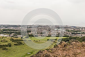 View of Arthur`s Seat in Holyrood Park in Edinburgh, Scotland