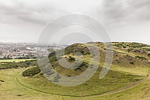 View of Arthur`s Seat in Holyrood Park in Edinburgh, Scotland