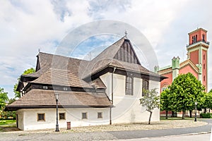 View at the Articular Church of Holy Trinity with New Protestant church in Kezmarok - Slovakia photo