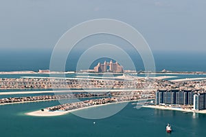 View on artificial island Palm Jumeirah and Atlant