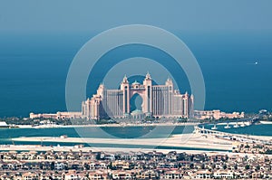 View on artificial island Palm Jumeirah and Atlant photo