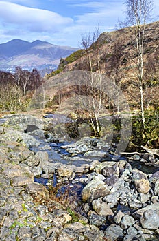 A view of Ashness Bridge with Catbells in the distance.