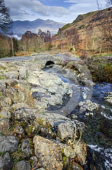 A view of Ashness Bridge by Derwent water in Borrowdale.