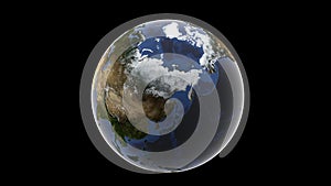 View of Asia and snow-covered Alaska, isolated globe of earth on a black background, 3d rendering, elements of this image furnishe