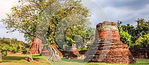 View of asian religious architecture ancient Pagodas in Wat Phra Sri Sanphet Historical Park, Ayuthaya province, Thailand