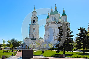 View of the Assumption Cathedral of the Astrakhan Kremlin from the frontal place. Astrakhan, Russia