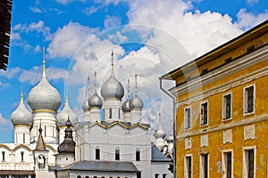 View of the Assumption Cathedral from the courtyard of the Rostov Kremlin.