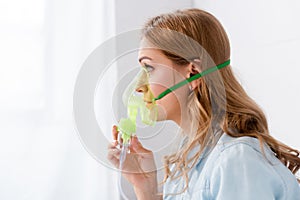 View of asthmatic woman in respiratory