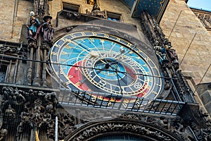 View of Astronomical clock in Old Town of Prague city