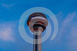 View of Atakule TV Tower against the sky with white clouds