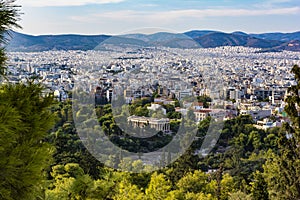 View of Athens city with Temple of Hephaestus from Acropolis hill, Athens, Greece