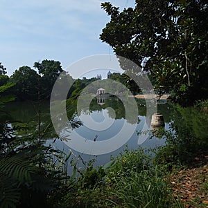 View of Atlanta, Georgia City Skyline and Lake at Piedmont Park. Can be used as background.