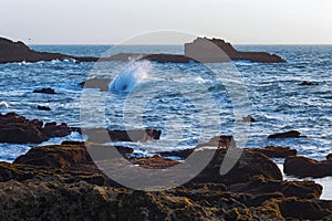 View of the Atlantic Ocean in the area of the city of Essaouira in Morocco