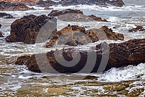 View of the Atlantic Ocean coast in the area of Essaouira in Morocco