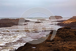 View of the Atlantic Ocean coast in the area of Essaouira in Morocco