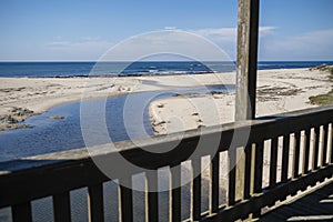 View of Atlantica from the Old wooden Lombard Bridge in Labruge, Vila do Conde, Portugal.