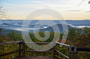 View from atop Morrow Mountain overlook. Fog laying in the valley below.