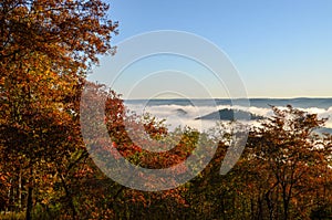 View from atop Morrow Mountain overlook. Fog laying in the valley below.