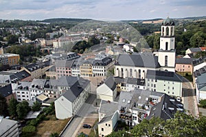 View of Auerbach town in Vogtland, Saxony, East Germany