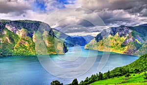 View of Aurlandsfjord from Stegastein viewpoint - Norway