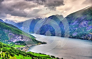 View of Aurlandsfjord from Stegastein viewpoint - Norway