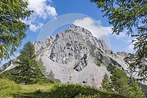 View from Austria to mountain range Karawanks with mountain Bielschitza photo