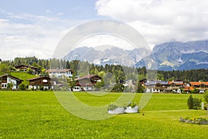 View of the austrian alps and Oberndorf in Tirol, Au