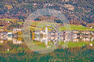 View of austrian town St.Wolfgang on Wolfgangsee lake