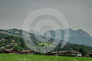 View from austrian village of Reith close to Kitzbuhel towards the high mountains on the north