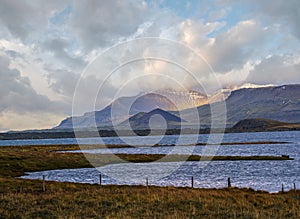 View during auto trip in West Iceland highlands, Snaefellsnes peninsula, Snaefellsjokull National Park. Spectacular volcanic