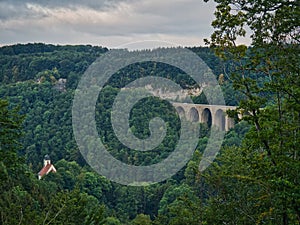 View on a Autobahn Bridge and a small church