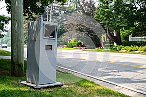 View of automatic speed radar device box on roadside