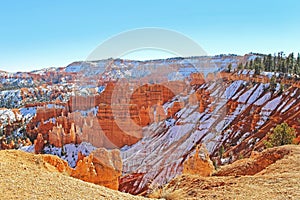View of the autumn Bryce Canyon, Utah, USA. Popular tourist destination in USA
