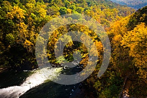 View of autumn color along the Gunpowder River from Prettyboy Da