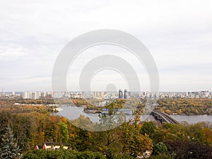 View of autumn Kyiv from the The Motherland Monument