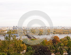 View of autumn Kyiv from the The Motherland Monument