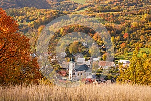 View of autumn rural landscape with The Lednica village