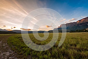 View of the Auyantepui. La Gran Sabana plain at kamarata valley