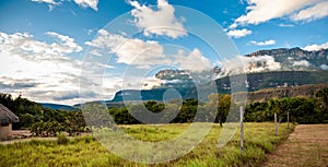 View of the Auyantepui. La Gran Sabana plain at kamarata valley