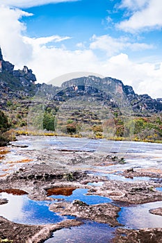 View of the Auyantepui. La Gran Sabana plain at kamarata valley