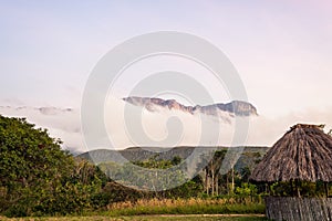 View of the Auyantepui. La Gran Sabana plain at kamarata valley