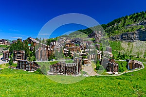 View of Avoriaz in summer, a mountain resort in Portes du Soleil, France